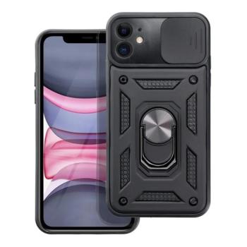 Defender műanyag telefonvédő (közepesen ütésálló, szilikon belső, telefontartó gyűrű, kamera védelem) FEKETE Apple iPhone 11 kép