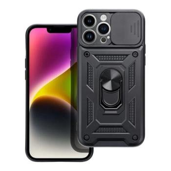 Defender műanyag telefonvédő (közepesen ütésálló, szilikon belső, telefontartó gyűrű, kamera védelem) FEKETE Apple iPhone 15 Pro Max kép