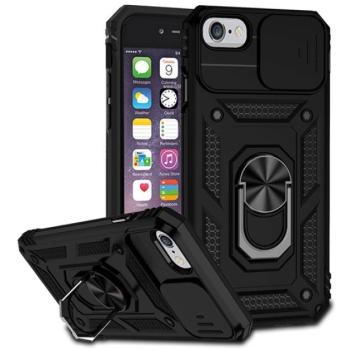 Defender műanyag telefonvédő (közepesen ütésálló, szilikon belső, telefontartó gyűrű, kamera védelem) FEKETE Apple iPhone 7 4.7, Apple iPhone 8 4.7, Apple iPhone SE 2 (2020), Apple iPhone kép