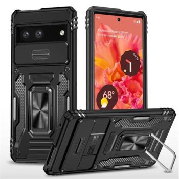 Defender műanyag telefonvédő (közepesen ütésálló, szilikon belső, telefontartó gyűrű, kamera védelem) FEKETE Google Pixel 7a kép