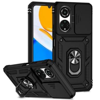Defender műanyag telefonvédő (közepesen ütésálló, szilikon belső, telefontartó gyűrű, kamera védelem) FEKETE Honor X7 (2022) kép