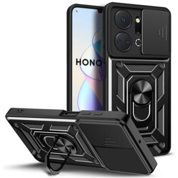 Defender műanyag telefonvédő (közepesen ütésálló, szilikon belső, telefontartó gyűrű, kamera védelem) FEKETE Honor X7a kép