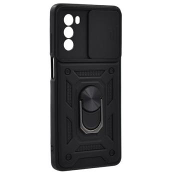 Defender műanyag telefonvédő (közepesen ütésálló, szilikon belső, telefontartó gyűrű, kamera védelem) FEKETE Motorola Moto G62 5G (XT2223) kép