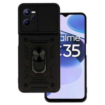 Defender műanyag telefonvédő (közepesen ütésálló, szilikon belső, telefontartó gyűrű, kamera védelem) FEKETE Realme C35 kép
