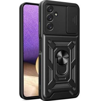 Defender műanyag telefonvédő (közepesen ütésálló, szilikon belső, telefontartó gyűrű, kamera védelem) FEKETE Samsung Galaxy A14 5G (SM-A146), Samsung Galaxy A14 4G (SM-A145) kép