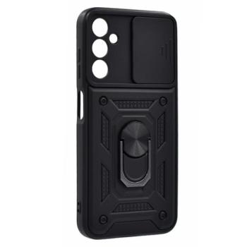Defender műanyag telefonvédő (közepesen ütésálló, szilikon belső, telefontartó gyűrű, kamera védelem) FEKETE Samsung Galaxy A25 5G (SM-A256) kép