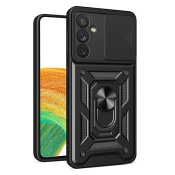 Defender műanyag telefonvédő (közepesen ütésálló, szilikon belső, telefontartó gyűrű, kamera védelem) FEKETE Samsung Galaxy A34 5G (SM-A346) kép
