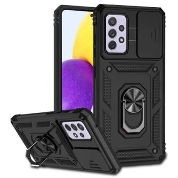 Defender műanyag telefonvédő (közepesen ütésálló, szilikon belső, telefontartó gyűrű, kamera védelem) FEKETE Samsung Galaxy A52 4G (SM-A525F), Samsung Galaxy A52 5G (SM-A526F), Samsung Ga kép