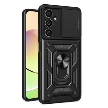 Defender műanyag telefonvédő (közepesen ütésálló, szilikon belső, telefontartó gyűrű, kamera védelem) FEKETE Samsung Galaxy S23 FE (SM-S711) kép
