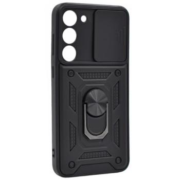 Defender műanyag telefonvédő (közepesen ütésálló, szilikon belső, telefontartó gyűrű, kamera védelem) FEKETE Samsung Galaxy S23 Plus (SM-S916) kép