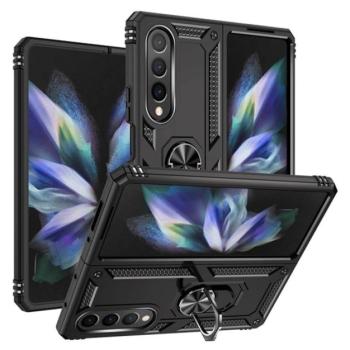 Defender műanyag telefonvédő (közepesen ütésálló, szilikon belső, telefontartó gyűrű, kamera védelem) FEKETE Samsung Galaxy Z Fold 4 (SM-F936) kép