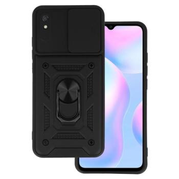 Defender műanyag telefonvédő (közepesen ütésálló, szilikon belső, telefontartó gyűrű, kamera védelem) FEKETE Xiaomi Redmi 9A (Redmi 9 AT) kép