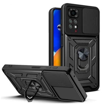 Defender műanyag telefonvédő (közepesen ütésálló, szilikon belső, telefontartó gyűrű, kamera védelem) FEKETE Xiaomi Redmi Note 11 4G (Redmi Note 11S) kép