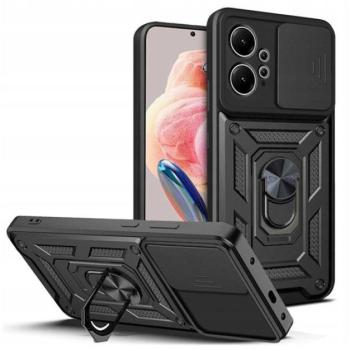 Defender műanyag telefonvédő (közepesen ütésálló, szilikon belső, telefontartó gyűrű, kamera védelem) FEKETE Xiaomi Redmi Note 12 4G kép