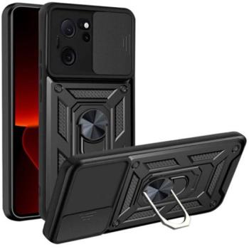 Defender műanyag telefonvédő (közepesen ütésálló, szilikon belső, telefontartó gyűrű, kamera védelem) FEKETE kép