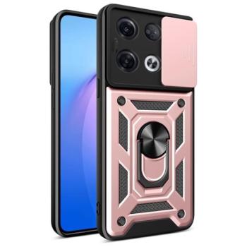 Defender műanyag telefonvédő (közepesen ütésálló, szilikon belső, telefontartó gyűrű, kamera védelem) RÓZSASZÍN Oppo Reno 8 Pro kép