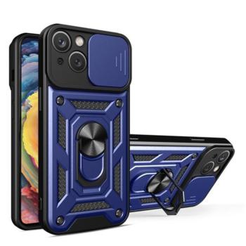 Defender műanyag telefonvédő (közepesen ütésálló, szilikon belső, telefontartó gyűrű, kamera védelem) SÖTÉTKÉK Apple iPhone 14 Plus kép
