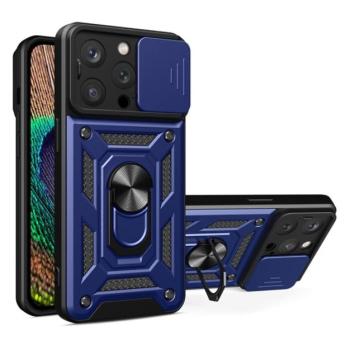 Defender műanyag telefonvédő (közepesen ütésálló, szilikon belső, telefontartó gyűrű, kamera védelem) SÖTÉTKÉK Apple iPhone 15 Pro kép