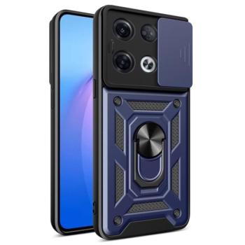 Defender műanyag telefonvédő (közepesen ütésálló, szilikon belső, telefontartó gyűrű, kamera védelem) SÖTÉTKÉK Oppo Reno 8 Pro kép