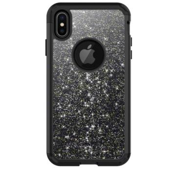 Defender műanyag telefonvédő (szilikon belső, közepesen ütésálló, flitteres, logó kivágás) FEKETE Apple iPhone XS Max 6.5 kép