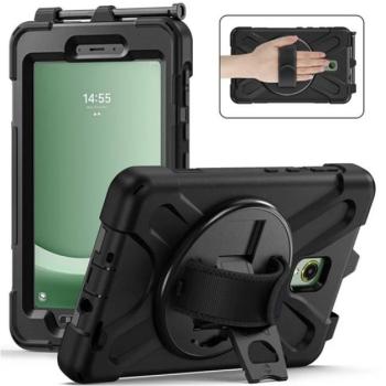 Defender műanyag telefonvédő (ütésállóság, kitámasztó, 360° + kézpánt) FEKETE Samsung Galaxy Tab Active 5 LTE (SM-X306B), Galaxy Tab Active 5 WIFI (SM-X300) kép