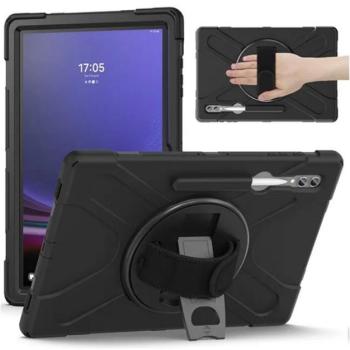 Defender műanyag telefonvédő (ütésállóság, kitámasztó, 360° + kézpánt) FEKETE Samsung Galaxy Tab S9 Ultra WIFI (SM-X910), Galaxy Tab S9 Ultra LTE (SM-X916) kép