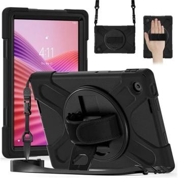 Defender műanyag telefonvédő (ütésállóság, kitámasztó, 360° + kézpánt, vállpánt) FEKETE Lenovo Tab 10.1 (TB-311FU) kép