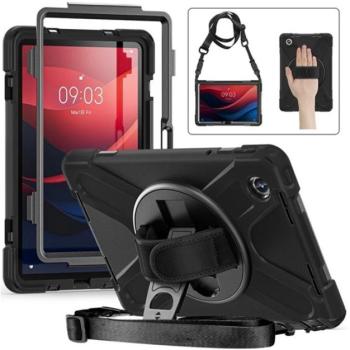 Defender műanyag telefonvédő (ütésállóság, kitámasztó, 360° + kézpánt, vállpánt) FEKETE Lenovo Tab M11 (TB330) kép