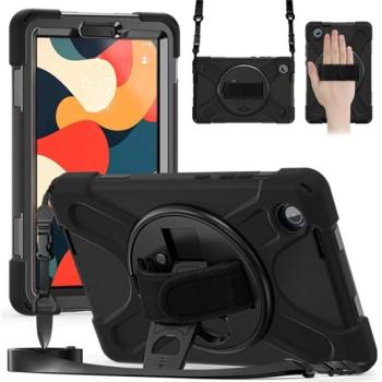 Defender műanyag telefonvédő (ütésállóság, kitámasztó, 360° + kézpánt, vállpánt) FEKETE Lenovo Tab One (TB-305FU) kép