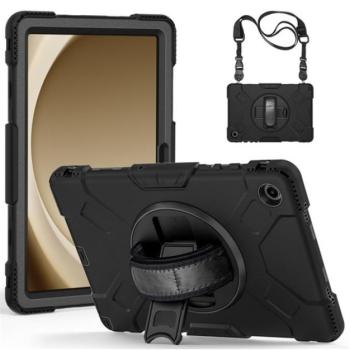 Defender műanyag telefonvédő (ütésállóság, kitámasztó, 360° + kézpánt, vállpánt) FEKETE Samsung Galaxy Tab A9 Plus 5G (SM-X216), Galaxy Tab A9 Plus WIFI (SM-X210) kép