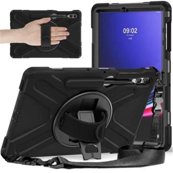 Defender műanyag telefonvédő (ütésállóság, kitámasztó, 360° + kézpánt, vállpánt) FEKETE Samsung Galaxy Tab S9 FE Plus LTE (SM-X616), Galaxy Tab S9 FE Plus WIFI (SM-X610) kép