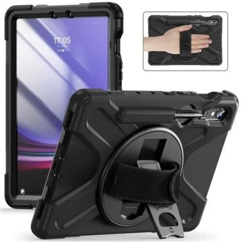 Defender műanyag telefonvédő (ütésállóság, kitámasztó, 360° + kézpánt, vállpánt) FEKETE Samsung Galaxy Tab S9 FE WIFI (SM-X510), Galaxy Tab S9 FE LTE (SM-X516) kép