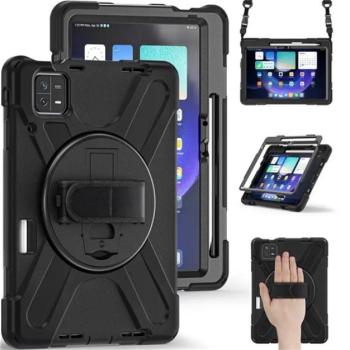 Defender műanyag telefonvédő (ütésállóság, kitámasztó, 360° + kézpánt, vállpánt) FEKETE Xiaomi Pad 6 kép