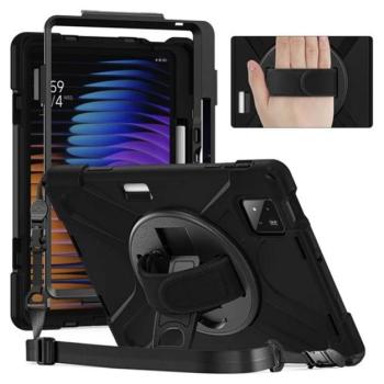 Defender műanyag telefonvédő (ütésállóság, kitámasztó, 360° + kézpánt, vállpánt) FEKETE Xiaomi Pad 7 Pro, Pad 7 kép