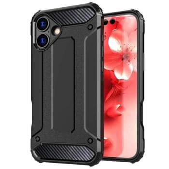 Defender műanyag telefonvédő (ütésállóság, légpárnás sarok, szilikon belső, fémhatás) FEKETE Apple iPhone 16 Plus kép