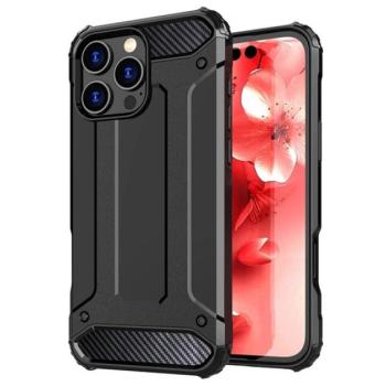 Defender műanyag telefonvédő (ütésállóság, légpárnás sarok, szilikon belső, fémhatás) FEKETE Apple iPhone 16 Pro Max kép
