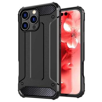 Defender műanyag telefonvédő (ütésállóság, légpárnás sarok, szilikon belső, fémhatás) FEKETE Apple iPhone 16 Pro kép