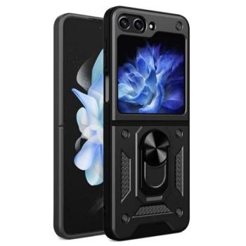 Defender műanyag telefonvédő (ütésállóság, szilikon belső, tartógyűrű) FEKETE Samsung Galaxy Z Flip6 5G (SM-F741) kép