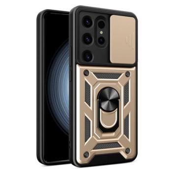 Defender műanyag telefonvédő (ütésállóság, szilikon belső, tartógyűrű, kameravédő) ARANY Samsung Galaxy S24 Ultra (SM-S928) kép