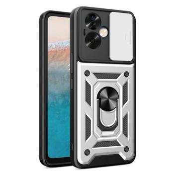 Defender műanyag telefonvédő (ütésállóság, szilikon belső, tartógyűrű, kameravédő) EZÜST Oppo A79 5G kép