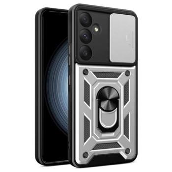 Defender műanyag telefonvédő (ütésállóság, szilikon belső, tartógyűrű, kameravédő) EZÜST Samsung Galaxy A55 5G (SM-A556) kép