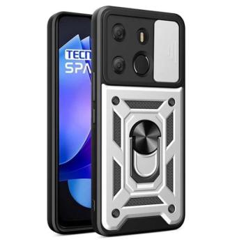 Defender műanyag telefonvédő (ütésállóság, szilikon belső, tartógyűrű, kameravédő) EZÜST Tecno Spark Go 2023 kép