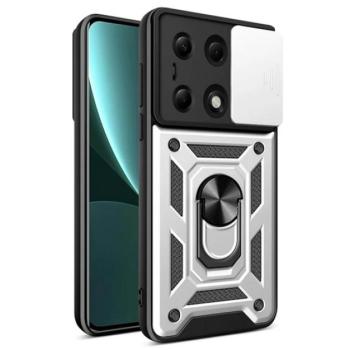 Defender műanyag telefonvédő (ütésállóság, szilikon belső, tartógyűrű, kameravédő) EZÜST Xiaomi Poco M6 Pro LTE, Redmi Note 13 Pro 4G kép