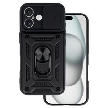 Defender műanyag telefonvédő (ütésállóság, szilikon belső, tartógyűrű, kameravédő) FEKETE Apple iPhone 16 kép