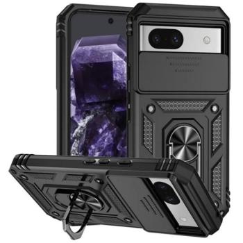 Defender műanyag telefonvédő (ütésállóság, szilikon belső, tartógyűrű, kameravédő) FEKETE Google Pixel 8a kép