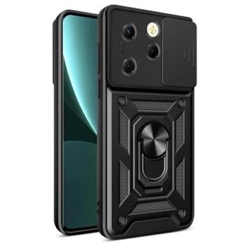 Defender műanyag telefonvédő (ütésállóság, szilikon belső, tartógyűrű, kameravédő) FEKETE Infinix Hot 40 Pro kép