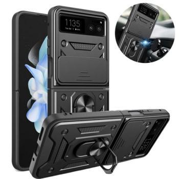 Defender műanyag telefonvédő (ütésállóság, szilikon belső, tartógyűrű, kameravédő) FEKETE Motorola Razr 40 5G kép