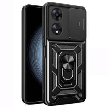 Defender műanyag telefonvédő (ütésállóság, szilikon belső, tartógyűrű, kameravédő) FEKETE Oppo A58 4G kép