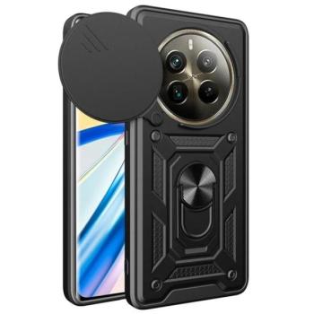 Defender műanyag telefonvédő (ütésállóság, szilikon belső, tartógyűrű, kameravédő) FEKETE Realme 12 Pro Plus, 12 Pro kép