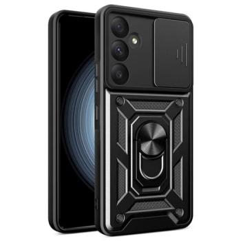 Defender műanyag telefonvédő (ütésállóság, szilikon belső, tartógyűrű, kameravédő) FEKETE Samsung Galaxy A55 5G (SM-A556) kép